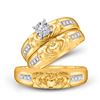 Image 1 : His Hers Round Diamond Claddagh Matching Wedding Set 1/8 Cttw 14kt Yellow Gold - REF-49W5K