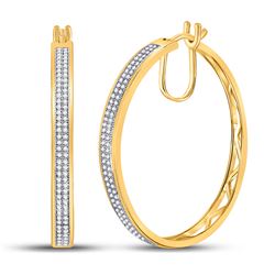 Womens Round Diamond Hoop Earrings 1/2 Cttw 10kt Yellow Gold - REF-47W9K