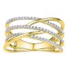 Image 1 : Womens Round Diamond Triple Row Openwork Crossover Band Ring 1/3 Cttw 10kt Yellow Gold - REF-23A9M