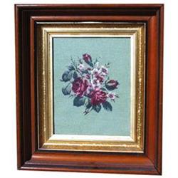 FRAMED VICTORIAN PETIT POINT  FLORAL BOUQUET  #1132455