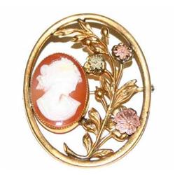 Antique Natural Shell Floral Cameo Brooch #1132819