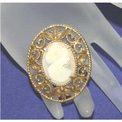 Gorgeous Signed Florenza Shell Cameo Brooch Pin#1132847