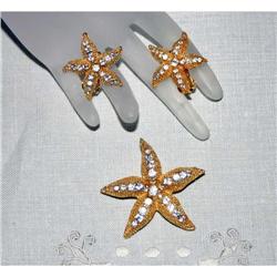 Star Fish Rhinestone Brooch & Earrings Set #1132857