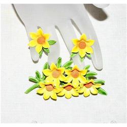 Vintage Enameled Daisy Brooch & Earrings Set #1132864