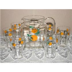 Vintage Orange Juice Optical Pitcher/Glasses #1132868