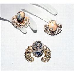 Vintage Speckled Glass Brooch/Pin/Earrings #1132869