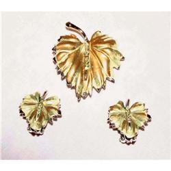 Vintage Signed BSK Brooch & Earrings Set  #1132874