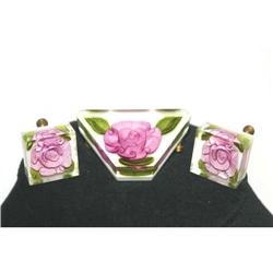 Reverse Carved/Painted Lucite Brooch/Earrings #1132882