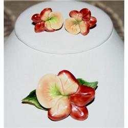 Vintage Ceramic Floral Brooch & Earrings #1132900