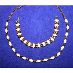  Moonstones & Rhinestone Necklace & Bracelet #1132937