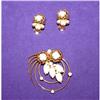 Gorgeous Milkglass Rhinestone Brooch & Earrings#1132945