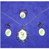 Rose Transfer on Glass Necklace Ring & Earrings#1132952