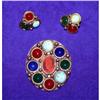 Retro Glass Cabochon Brooch & Earrings  #1132973