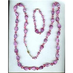 Vintage Pink Glass Stones &beaded Necklace & #1133269