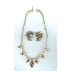 Vintage Yellow & Brown Rhinestone Necklace & #1133272