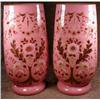 PINK Cased Glass Vases PAIR Enameled ANTIQUE  #1133665