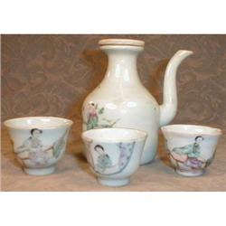 Oriental SAKI Wine Set - 3 cups ANTIQUE  #1133774