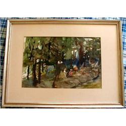 Andrey Bishop Watercolor - Painters in Forest #1133807