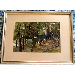 Andrey Bishop Watercolor - Painters in Forest #1133807