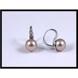 14K White Gold Pearl and Diamond Earrings #1133836