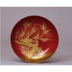 Old Japanese Red Makie Lacquer Bowl w Crane #1134192