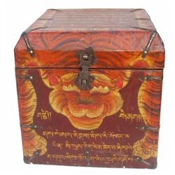 Beautiful Tibetan Painted Square Wood Trunk  #1134372