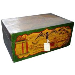 Superb Chinese Qing Dy. Wood Painting Trunk #1134410