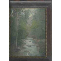 Print. River Scene in Mahogany Frame #1134518