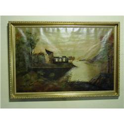 LARGE 19TH C OIL on CANVAS " OLD MONASTARY #1134975