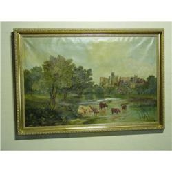    19THC  OIL on CANVAS   COWS GRAZING - SIGNED#1134976