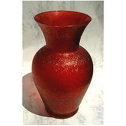 Large Crackle Glass Cranberry Vase #1134980