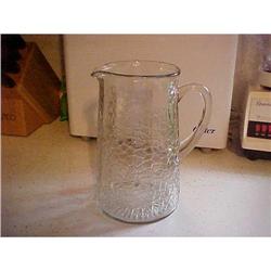 Crackle glass water pitcher, clear glass;  #1135689