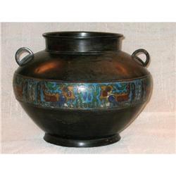 19th C. CHINESE BRONZE CLOISONNE VESSEL #1135706