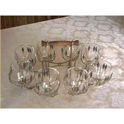 Vintage Drinking Glasses Metal Holder Set of 8 #1135714