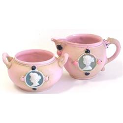 Pink Jasperware Jeweled Sugar Bowl & Creamer #1150885