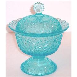 Daisy & Button Pressed Blue Glass Candy Jar #1150889