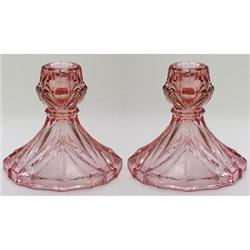 Pink Machine Age Depression Glass Candlesticks #1150923