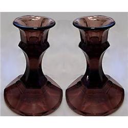 Amethyst Color Art Deco Glass Candlesticks #1150926