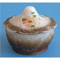 Opaline Milk Glass Floral Decorated Powder Jar #1150933