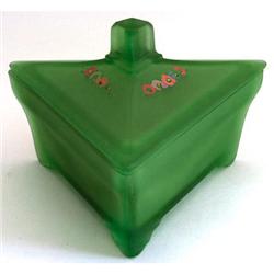 TRIANGLE Green  Depression Glass Powder Jar #1150949