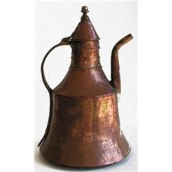 Antique Hand Beaten Copper Ewer with Lid #1150952