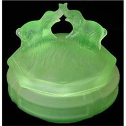 Kissing Elephants Green Satin Glass Powder Jar #1150956