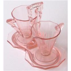 Cambridge Pink Decagon Creamer Sugar & Tray Set#1150991