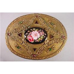 Empire Art Gold Brass Floral Enamel Jeweled Box#1151052