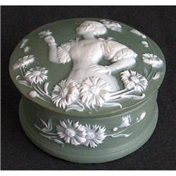  Schafer & Vater Green LADY w BUTTERFIES Jar #1151085