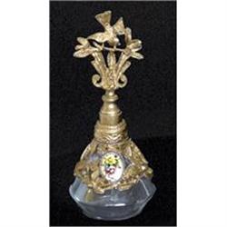 Brass, Filigree, Enamel, Crystal Perfume Bottle#1151129