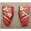Vintage Bakelite Red w/ Brass Leaves Dress Clip#1151238