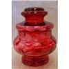 Image 1 : Thumbprint Cranberry Glass Covered Compote #1151242