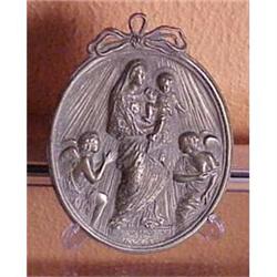 OLD EUROPEAN BRONZE PLAQUE - HOLLY MARY & JESUS#1151287