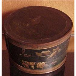 RARE EUROPEAN  WOODDEN HAT BOX  HAND PAINTED - #1151289